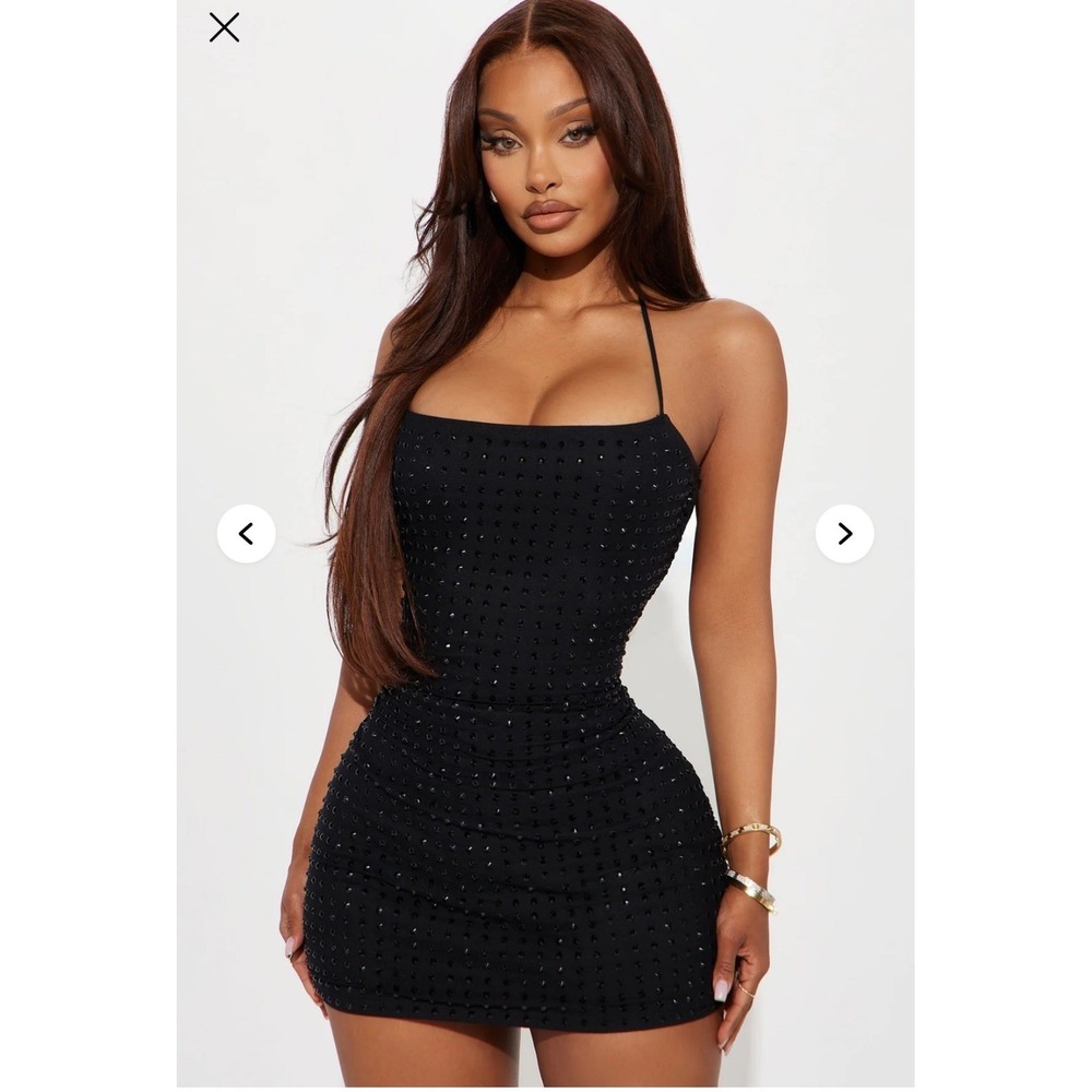 Fashion Nova Crave The Chaos Rhinestone Mesh Mini Dress Black Small